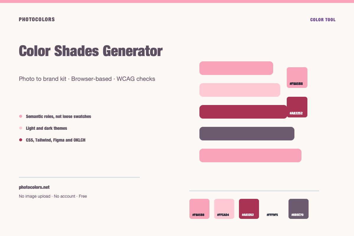 A horizontal ramp of eleven tints and shades generated from a single coral pink color